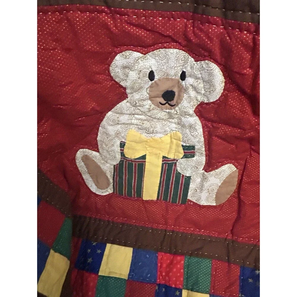 Christmas Teddy Bears Patchwork Applique Quilt Throw Blanket 50x58 Holiday Decor
